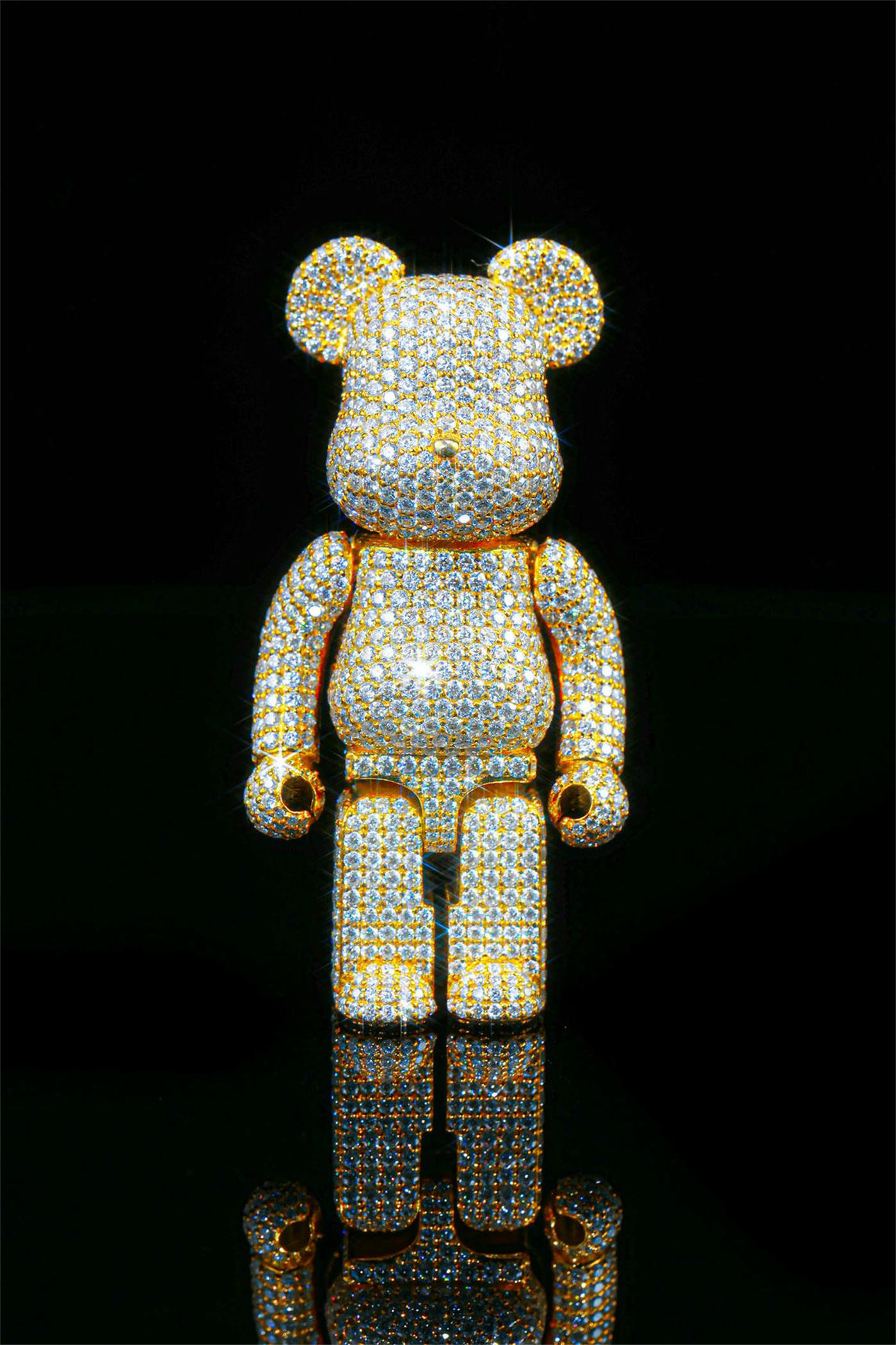 Full-set moissanite cartoon violent bear pendant