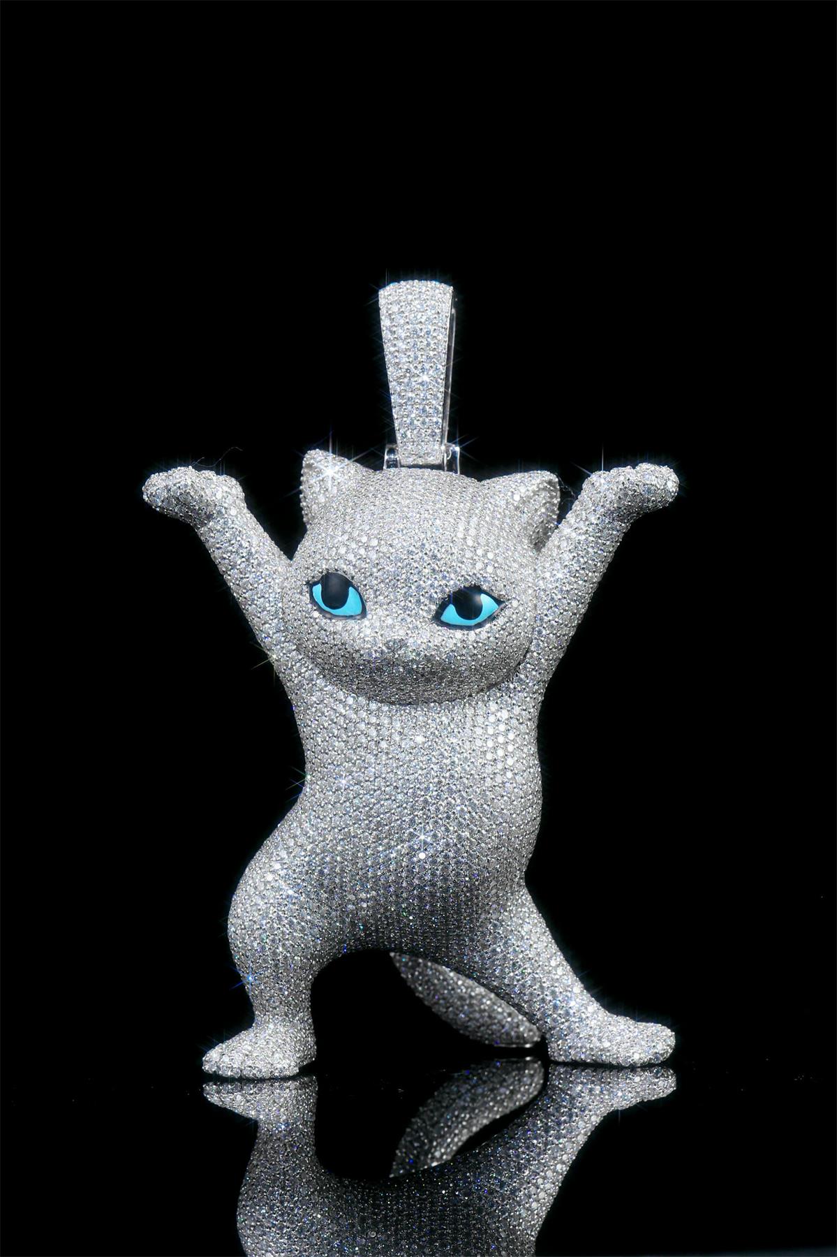 925 sterling silver inlaid with moissanite epoxy resin cartoon cat pendant