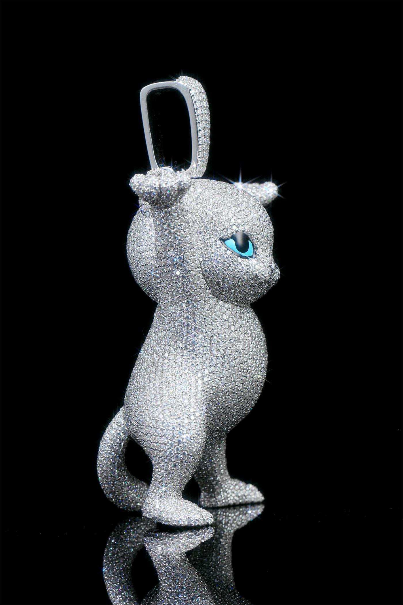 925 sterling silver inlaid with moissanite epoxy resin cartoon cat pendant