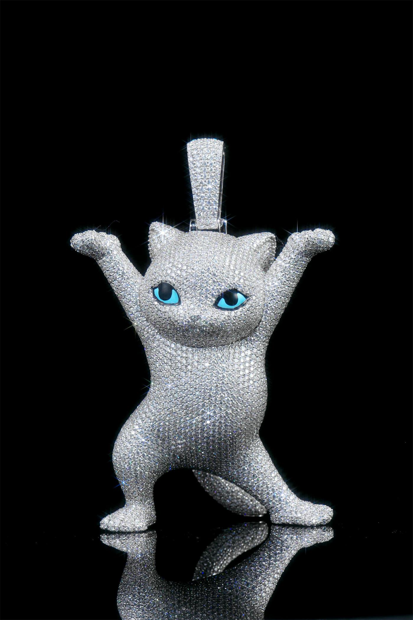 925 sterling silver inlaid with moissanite epoxy resin cartoon cat pendant