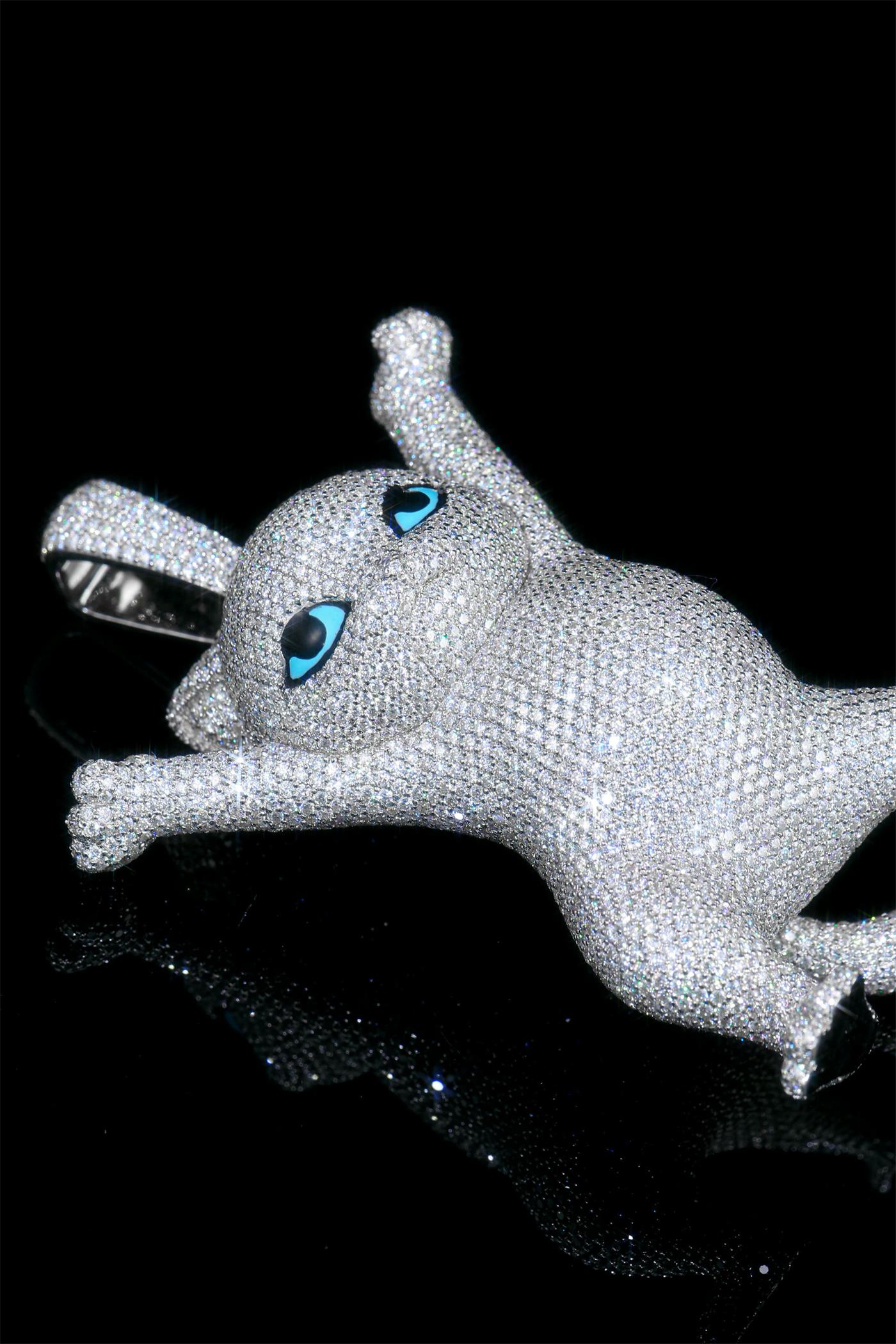 925 sterling silver inlaid with moissanite epoxy resin cartoon cat pendant