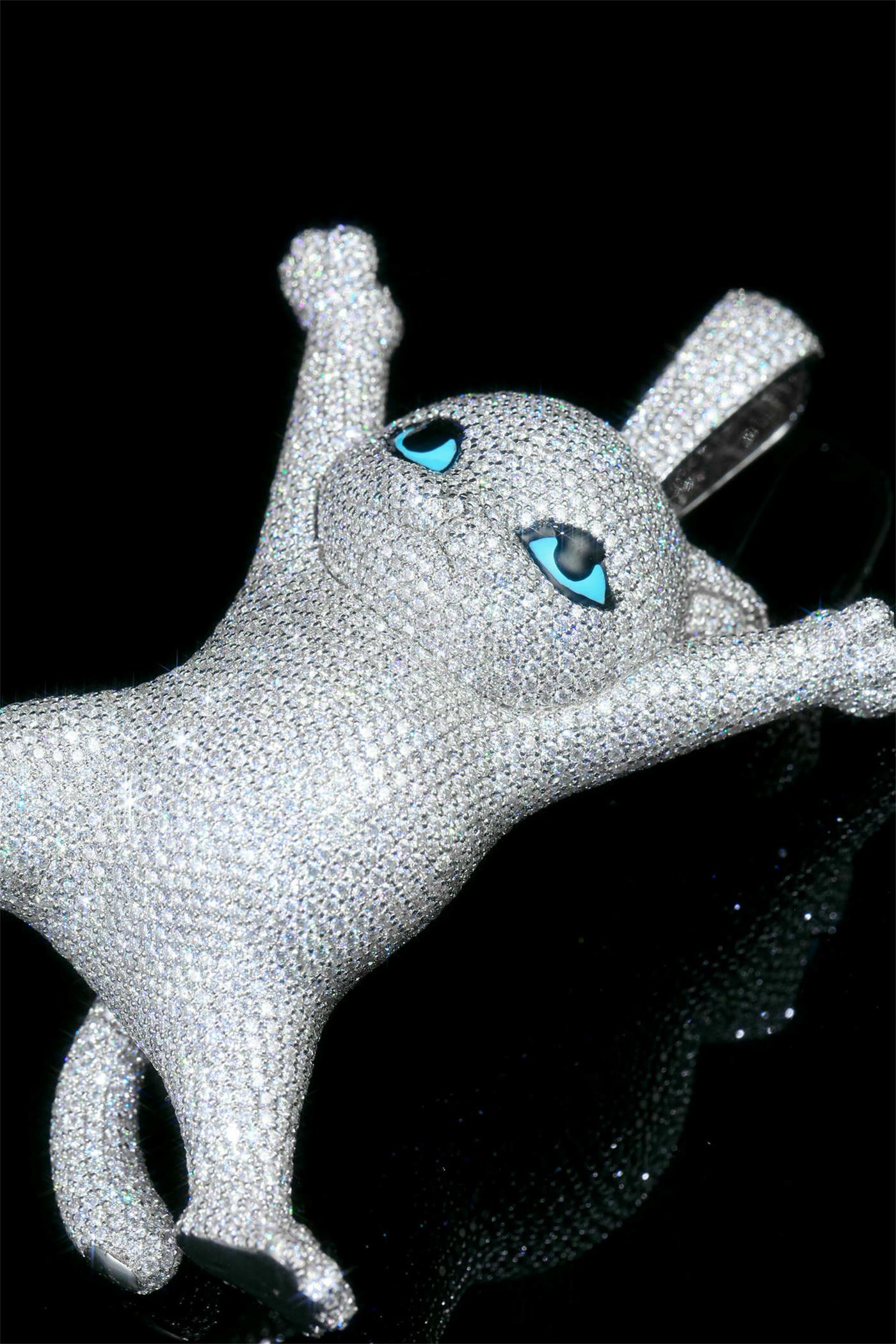 925 sterling silver inlaid with moissanite epoxy resin cartoon cat pendant