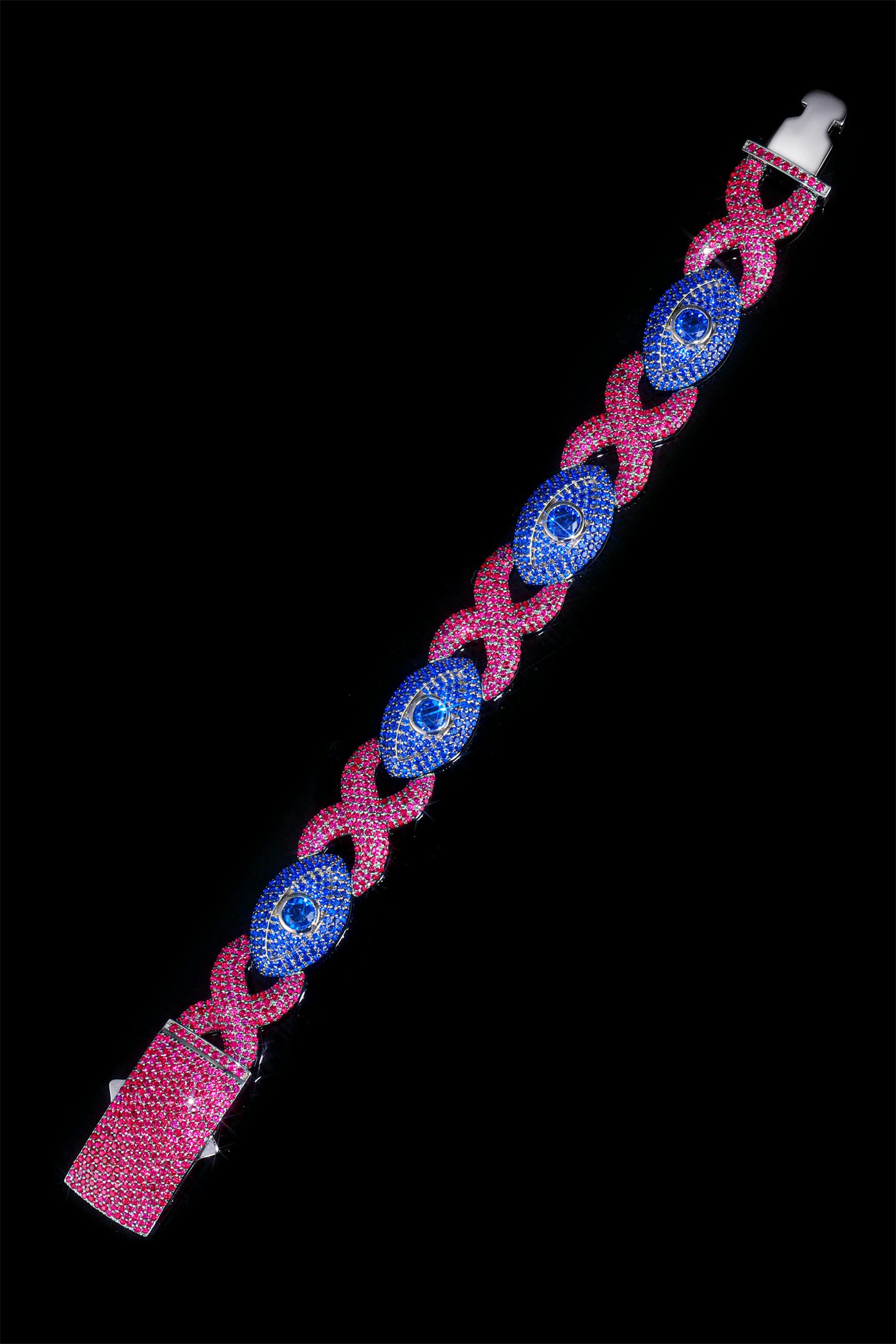 13mm Silver Plated Multi Color CZ Eyes Infinity Link Bracelet